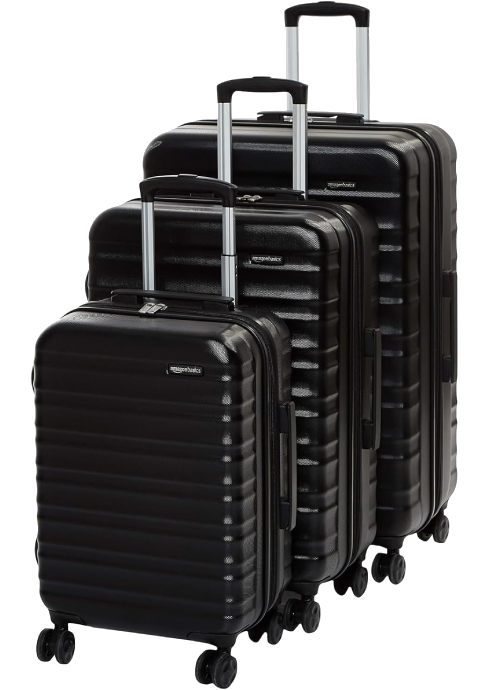 Juego de 3 maletas rígidas Amazon Basics, color negro.