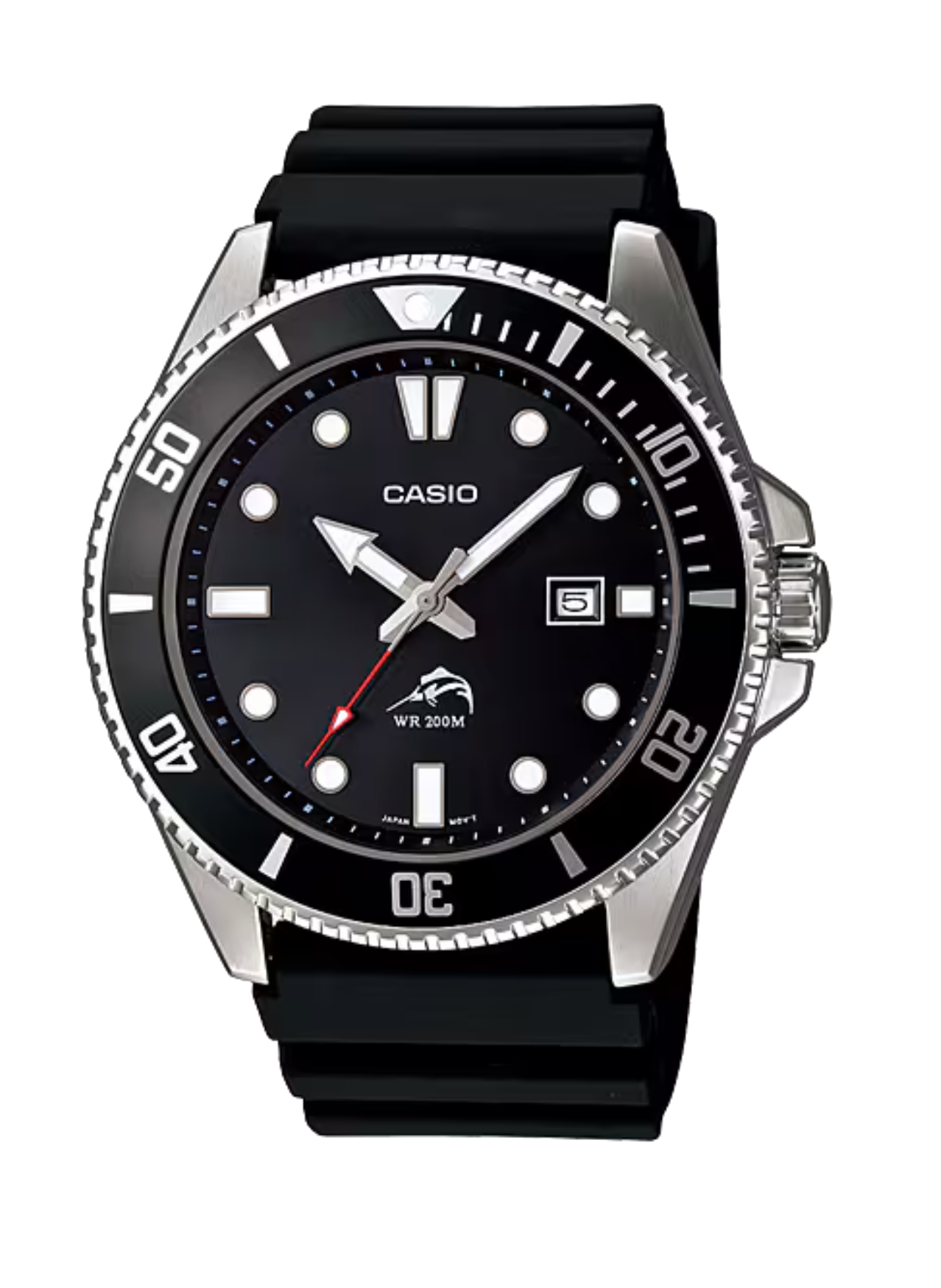 Reloj de buceo Casio 'Duro' MDV-106 con bisel negro y correa de resina.