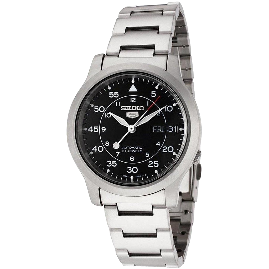 Reloj automático Seiko 5 SNK809 de estilo militar con correa de nylon negra.